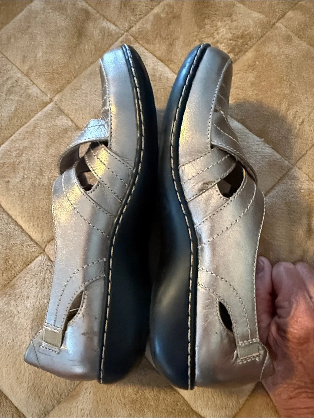 Clarks Metallic Silver Slip-On Maryjane Crossover Flats